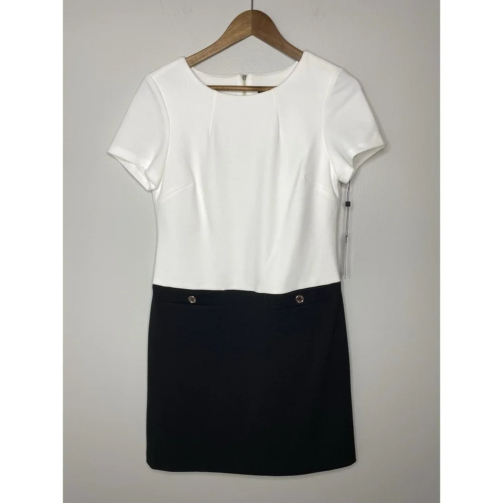 Tommy Hilfiger Shift Dress Black White Gold Accents Size 6 Color Block *NWT $99 - Picture 1 of 9